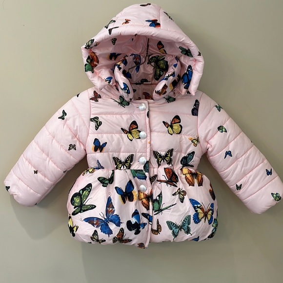 Girls toddler coat jacket outerwear 2-3 years pink butterfly pattern hooded - Picture 1 of 10